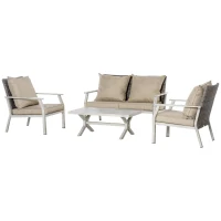 Outsunny 4 Pieces Patio Furniture Set with Cushions, Outdoor Wicker Conversation Sofa Sets, Aluminum Frame Sofa Sets for Backyard, Poolside, Garden, Beige(m-11)