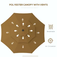 Outsunny 9FT 3 Tiers Outdoor Patio Umbrella with Crank, Push Button Tilt for Deck, Backyard and Lawn, Tan(m-8)