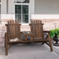 Outsunny Wood Adirondack Patio Chair Bench with Center Coffee Table, Perfect for Lounging and Relaxing Outdoors Carbonized(m-12)