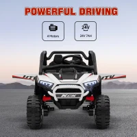 Qaba 2 Seater 24V 7AH Ride on Truck, Electric Car for Kids w/ Spring Suspension, Remote Lights, Horn, Music, White(m-6)