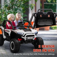 Qaba 2 Seater 24V 7AH Ride on Truck, Electric Car for Kids w/ Spring Suspension, Remote Lights, Horn, Music, White(m-4)