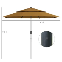 Outsunny 9FT 3 Tiers Outdoor Patio Umbrella with Crank, Push Button Tilt for Deck, Backyard and Lawn, Tan(m-3)