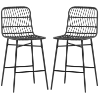 HOMCOM Rattan Counter Bar Stools Set of 2, 26" Counter Height Barstools with Back, Bar Chairs for Kitchen Island, Black