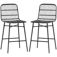 HOMCOM Rattan Counter Bar Stools Set of 2, 26" Counter Height Barstools with Back, Bar Chairs for Kitchen Island, Black(m-1)