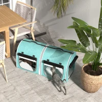 PawHut 39" Portable Soft 2 Sided Pet Cat Carrier with Divider, Two Compartment, Soft Cushions, & Storage Bag, Green(m-8)