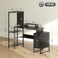 HOMCOM 56" Computer Desk with Storage, Computer Table with Power Outlets and LED Lights, Black(m-3)