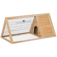 PawHut 46" x 24" Wooden A-Frame Outdoor Rabbit Hutch, Small Animal Cage, Bunny Hutch with Outside Run & Ventilating Wire, for Rabbits, Chickens, Ducks, Yellow