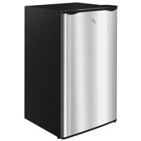 HOMCOM 3.2 Cu.Ft Mini Fridge with Freezer, Single Door Compact Refrigerator with Adjustable Thermostat, Shelf and Reversible Door for Bedroom, Dorm, Home Office, Energy Efficient, Silver(m-1)