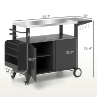 Outsunny Outdoor Grill Cart Table with Stainless Steel Top, Movable Pizza Oven Table with Foldable Side Table, Wheels(m-3)