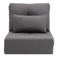 HOMCOM Convertible Flip Chair, Floor Lazy Sofa, Folding Upholstered Couch Bed with Adjustable Backrest, Metal Frame and Pillows for Living Room Bedroom, Dark Gray(m-16)
