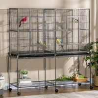PawHut Rolling 65"L Bird Cage w/ Storage Shelf Wood Perch Food Container(m-15)