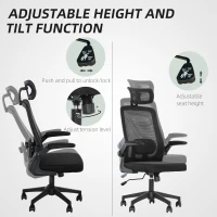 HOMCOM Mesh Office Chair, Ergonomic Desk Chair with Flip-up Armrest, Rotatable Headrest, Adjustable Lumbar Support, Black(m-9)