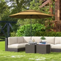 Outsunny 9FT 3 Tiers Outdoor Patio Umbrella with Crank, Push Button Tilt for Deck, Backyard and Lawn, Tan(m-2)