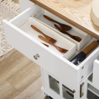 HOMCOM Rolling Kitchen Island with Storage, Utility Kitchen Cart with 2 Drawers, 2 Cupboards, Towel Rack and Spice Rack, Microwave Cart for Dining Room, White(m-9)