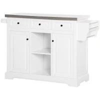 HOMCOM Rolling Kitchen Island with Storage, Kitchen Cart with Stainless Steel Top, Spice Rack & Drawers, White(m-11)