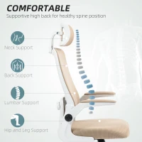 HOMCOM Mesh Office Chair, Ergonomic Desk Chair with Flip-up Armrest, Rotatable Headrest, Adjustable Lumbar Support, Khaki(m-4)