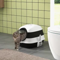 PawHut Dome Covered Cat Litter Box with Lid, White and Black(m-10)