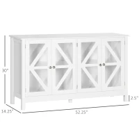 HOMCOM Sideboard, Buffet Cabinet with 4 Tempered Glass Doors and Adjustable Storage Shelf, Credenza, White(m-3)