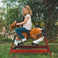 Qaba Durable Kids Plush Spring Rocking Horse, Ride On Rocking Horse with Realistic Sounds, Brown(m-14)