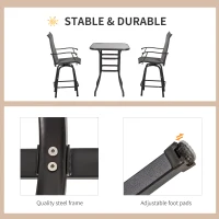 Outsunny 3 Piece Outdoor Patio Bar-Height Bar Set with Comfort Sling Fabric, Steel Frame, & Weather-Fighting, Grey(m-7)