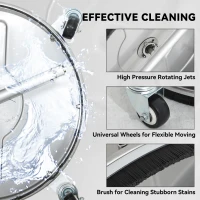 Outsunny 16" Pressure Washer Surface Cleaner with 4 Wheels, Stainless Steel Power Washer Surface Cleaner with 1/4" Quick Connector, 2 Extension Wands, 3600 PSI, Silver(m-5)