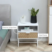 HOMCOM Modern Bedside Table with Drawer, Nightstand with Storage Shelf, Sofa End Table for Bedroom, White and Oak(m-5)