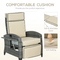 Outsunny Outdoor Recliner Chair with Cushions, Reclining Patio Lounge Chair with Adjustable Footrest, Armrests, Tray Table, Khaki(m-7)