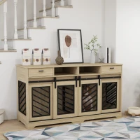 PawHut Modern Dog Kennel Furniture with Removable Divider, Storage, Drawers for 2 Medium Dogs or 1 Large Dog, Oak(m-10)