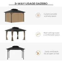 Outsunny 10' x 12' Hardtop Gazebo, Metal Roof Gazebo Canopy w/ Hook, Curtains and Netting included, Aluminum Frame, Dark Brown(m-7)