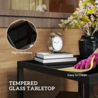 Outsunny 23.6" Rattan End Table, Outdoor Coffee Table with Tempered Glass Top, Storage Shelf for Patio, Garden, Balcony, Black(m-4)