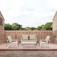 Outsunny 4 Pieces Patio Furniture Set with Cushions, Outdoor Wicker Conversation Sofa Sets, Aluminum Frame Sofa Sets for Backyard, Poolside, Garden, Beige(m-10)