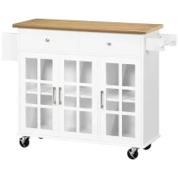 HOMCOM Rolling Kitchen Island with Storage, Utility Kitchen Cart with 2 Drawers, 2 Cupboards, Towel Rack and Spice Rack, Microwave Cart for Dining Room, White(m-11)