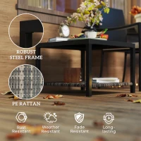 Outsunny 23.6" Rattan End Table, Outdoor Coffee Table with Tempered Glass Top, Storage Shelf for Patio, Garden, Balcony, Black(m-6)