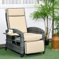 Outsunny Outdoor Recliner Chair with Cushions, Reclining Patio Lounge Chair with Adjustable Footrest, Armrests, Tray Table, Khaki(m-2)