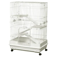 PawHut 32"L 4-Level Small Animal Cage Rabbit Hutch with Universal Lockable Wheels, Slide-out Tray for Bunny, Chinchillas, Ferret, White(m-11)