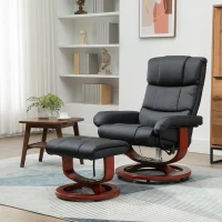 HOMCOM Recliner Chair with Ottoman, Electric Faux Leather Recliner with 10 Vibration Points and 5 Massage Mode, Reclining Chair with Swivel Wood Base, Remote Control and Side Pocket, Black(m-13)