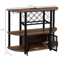 HOMCOM Wine Bar Cabinet with Charging Station, LED Lighted Liquor Cabinet with Wine Racks and Glass Holders, Rustic Brown(m-3)