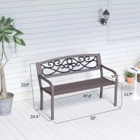 Outsunny 50" Outdoor Bench, Metal Garden Bench with Floral Pattern Backrest, Porch Bench with Slatted Seat for Park, Yard, Lawn, Brown(m-3)