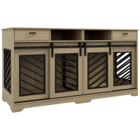PawHut Modern Dog Kennel Furniture with Removable Divider, Storage, Drawers for 2 Medium Dogs or 1 Large Dog, Oak(m-1)