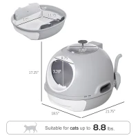 PawHut Cat Litter Box Toilet with Lid, Covered Litter Box with Scoop, Enclosed Drawer, and Skylight, Gray(m-3)