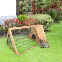 PawHut 46" x 24" Wooden A-Frame Outdoor Rabbit Hutch, Small Animal Cage, Bunny Hutch with Outside Run & Ventilating Wire, for Rabbits, Chickens, Ducks, Yellow(m-10)