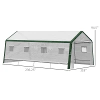 Outsunny 19.7' x 10' x 8' Outdoor Walk-in Greenhouse, Hot House with Mesh Windows, Bottom Vent, Zippered Door, PE Cover, Heavy Duty Steel Frame, White(m-3)