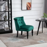 HOMCOM Vintage Leisure Accent Chair, Armless Chair with Button Tufted Straight Back, Turned Legs, Thick Sponge Padding for Living Room, Dining Room, Study, Dark Green(m-8)