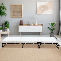 HOMCOM Portable Folding Bed, Single Guest Bed Convertible Sleeper Ottoman with Wheels, Mattress for Bedroom & Office, White(m-12)