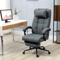 Vinsetto Reclining Office Chair Rolling Swivel Chair Footrest Linen-Feel, Dark Gray(m-13)