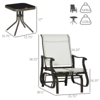 Outsunny 3-Piece Outdoor Gliders Set Bistro Set with Steel Frame, Tempered Glass Top Table for Patio, Garden, Backyard, Lawn, Cream White(m-3)