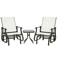 Outsunny 3-Piece Outdoor Gliders Set Bistro Set with Steel Frame, Tempered Glass Top Table for Patio, Garden, Backyard, Lawn, Cream White(m-11)