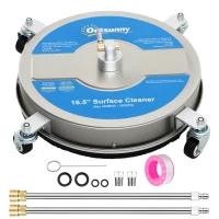 Outsunny 16" Pressure Washer Surface Cleaner with 4 Wheels, Stainless Steel Power Washer Surface Cleaner with 1/4" Quick Connector, 2 Extension Wands, 3600 PSI, Silver(m-10)