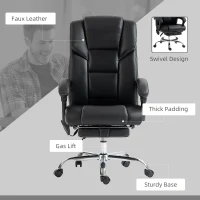Vinsetto 6 Point Vibration Massage Office Chair with Heat, PU Leather Computer Chair with Adjustable Height Reclining Back, Black(m-7)
