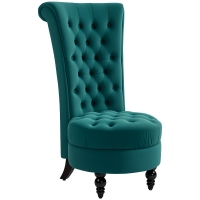 HOMCOM Retro High Back Armless Royal Accent Chair Fabric Upholstered Tufted Seat for Living Room, Dining Room and Bedroom, Green